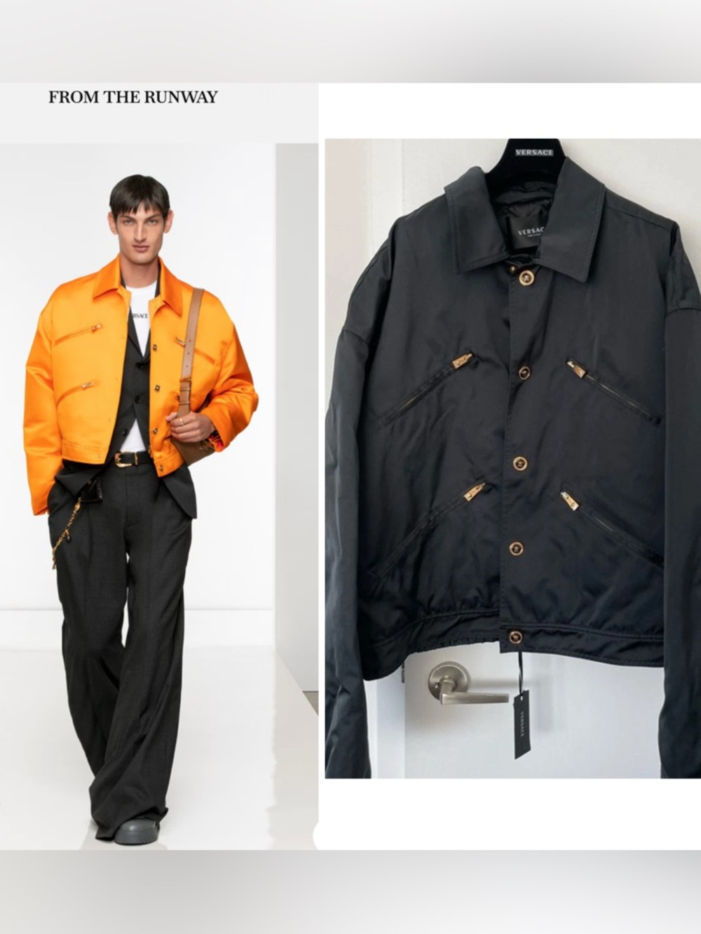 Versace Mens RUNWAY Medusa technical black gold puffer utility jacket NWT